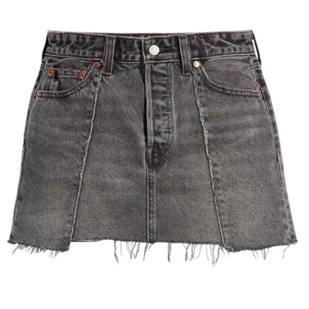 Levis Recrafted Icon Denim Skirt Black A7522-0001 Size 27 Raw Hem Mini Skirt